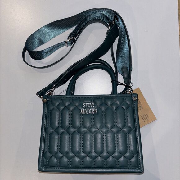 NWT Steve Madden BNICO Square Satchel Crossbody Quilted Purse Bag Emerald Green - Picture 1 of 6